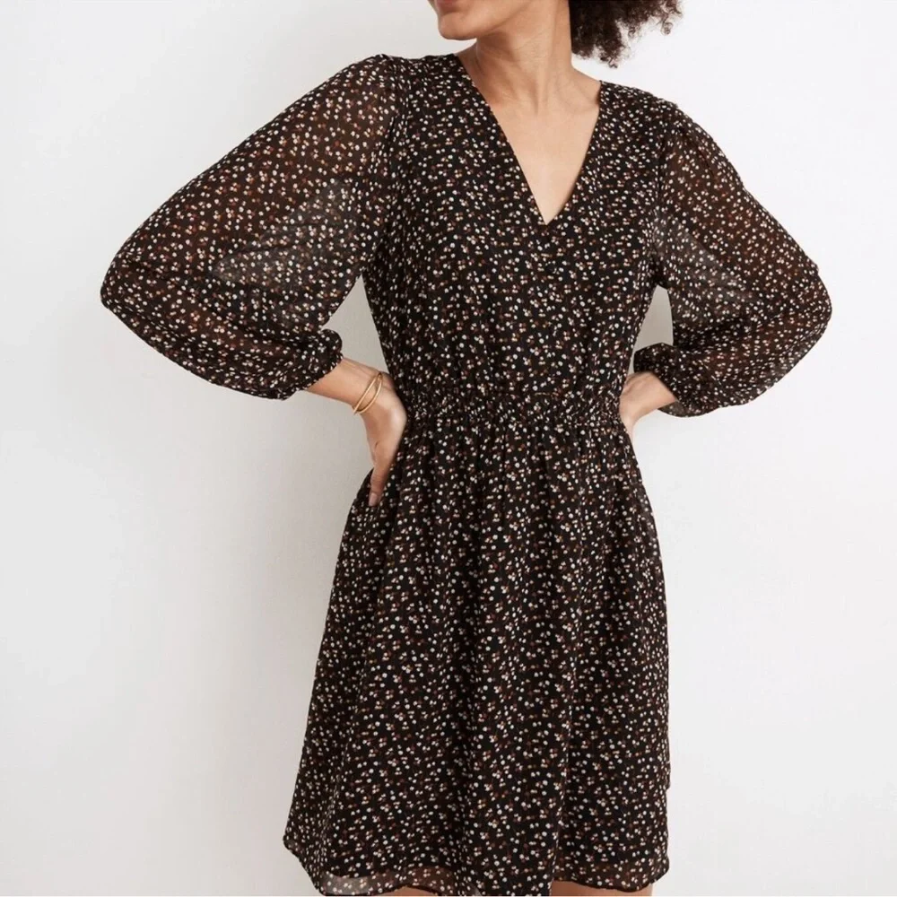 Madewell (Re)Sourced Georgette Ditsy Floral Button Up Long Sleeve Mini Dress LG - Picture 1 of 13